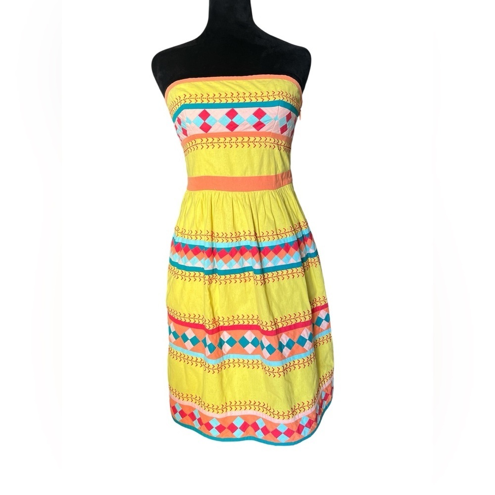 Leifsdottir Ribboned Quilotoa Strapless Dress Yellow Cotton Anthropologie Size 2